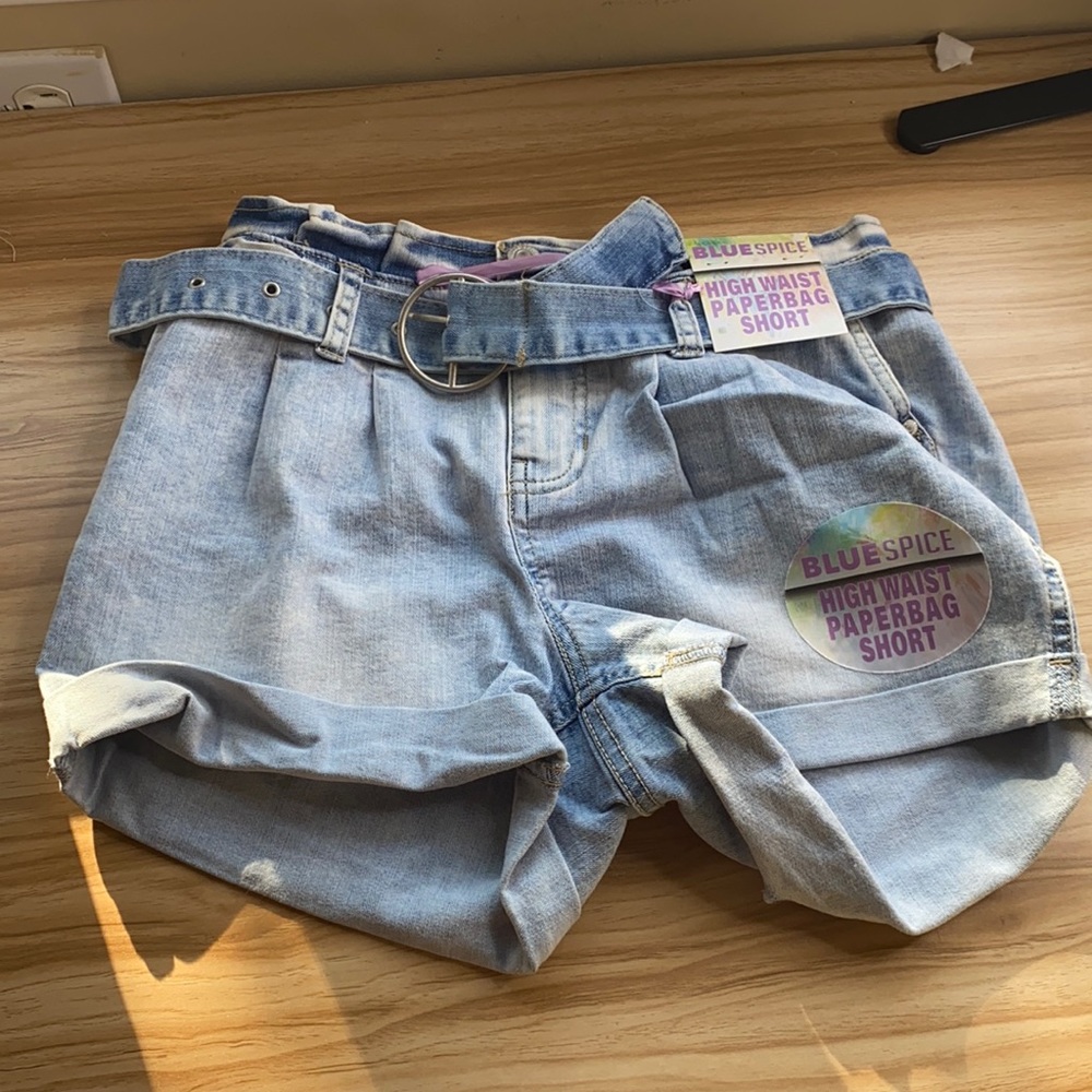 High waisted paper bag shorts